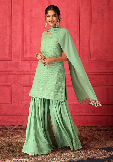 Dhiyara Green Embroidered Kurti Set