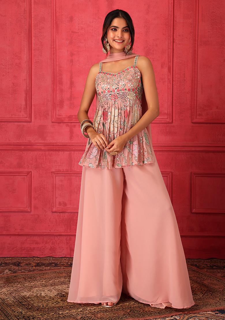 Pink georgette crop top style sharara suit  G3WSS39210  G3fashioncom