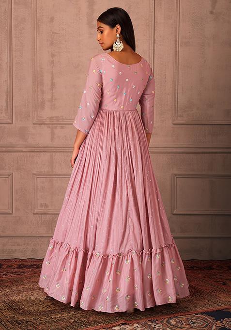 Pink Printed Muslin Anarkali Suit Set With Dupatta