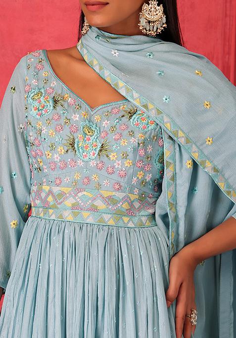 Tissue Shimmer Anarkali Suit Set with Digital Print Sequin Beadwork and Shimmer Dupatta for Women main image 0
