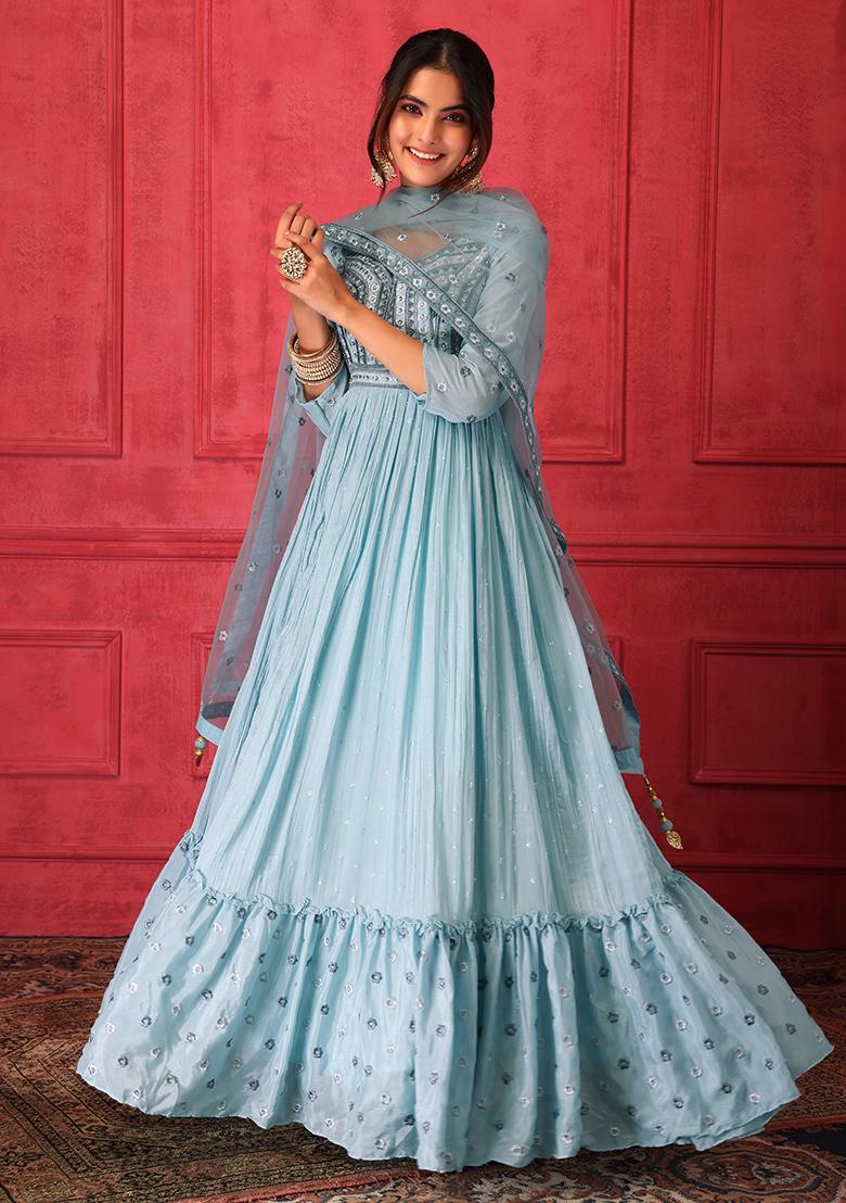 Women Indian Blue Anarkali Kurta Kurti Designer Net Dupatta | Etsy | Colour  combination for dress, Gown party wear, Colorful dresses