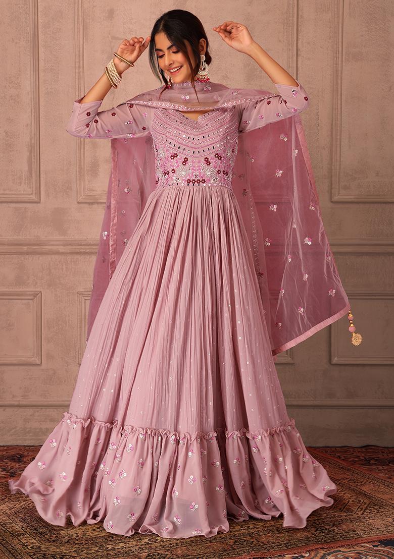Pink color ananrkali suit type lehenga online – Panache Haute Couture