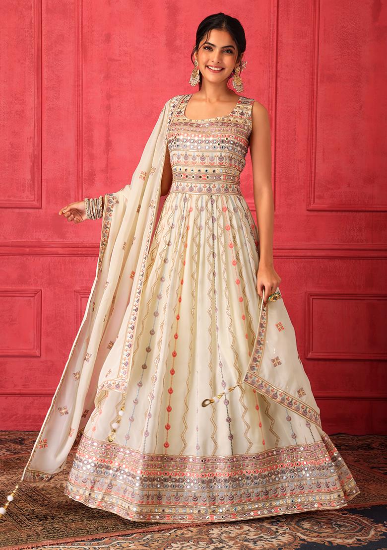 Buy Women Fuchsia Pink Bandhani Print Embroidered Anarkali Suit Set With  Salwar And Dupatta - Feed Luxe Anarkali - Indya