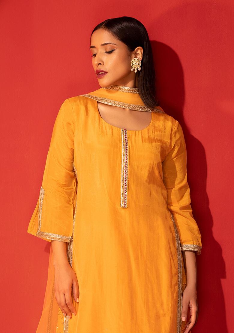 Orange Georgette Kurta Palazzo With Heavy Embroidery And Sequence Work With Heavy Georgette Diamond Work Dupatta For Women store , Indian Suit