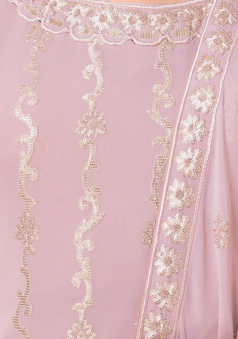 Blush Pink Embroidered Sharara Set With Kurta And Dupatta - Indya