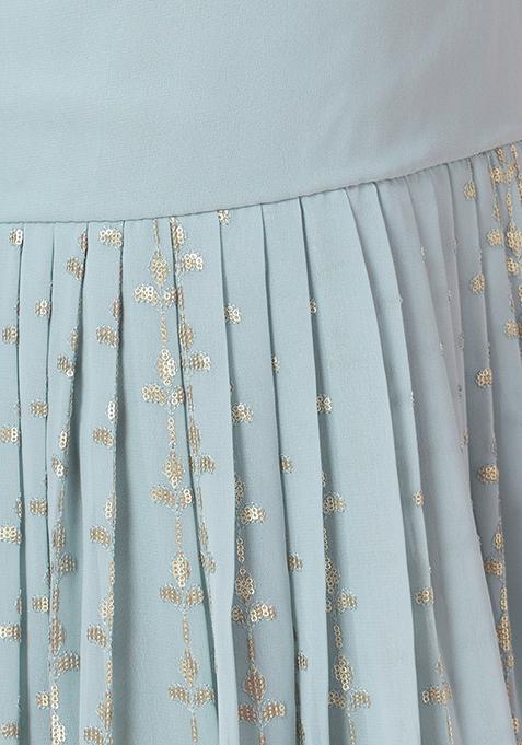 Pastel Blue Staright Kurta With Sharara & Pink Banarsi Dupatta main image 0