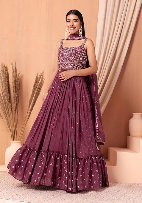 Pink Anarkali Gown with Heavy Zari Embroidery & Dupatta
