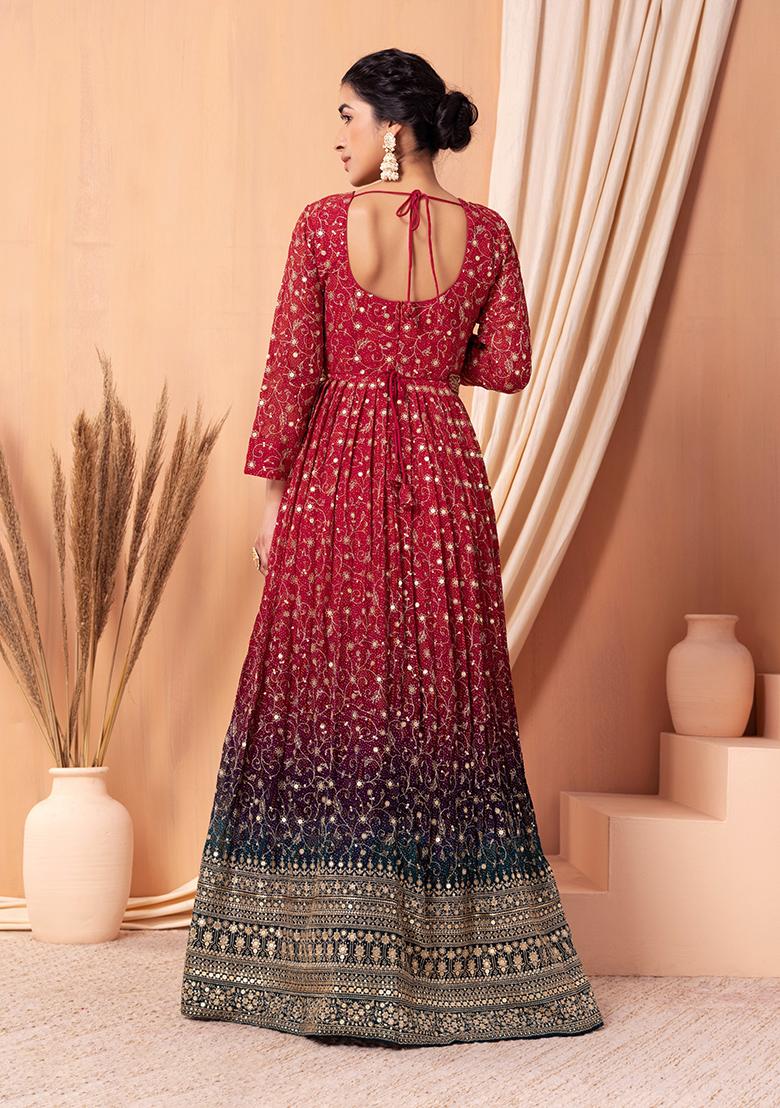 Shabana Red Cotton Designer Anarkali Suit Set for Women Online – UrbanStree