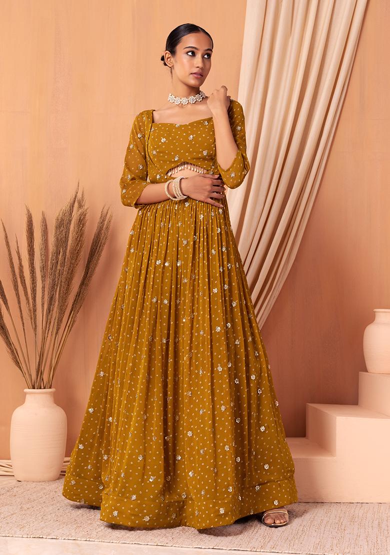 Corn Yellow Heavy Embroidery Georgette Anarkali Gown - Urban Womania
