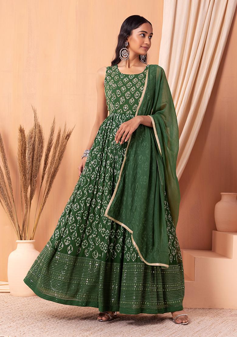 Buy Green Cotton A-Line Kurtas for Women Online in India - Indya