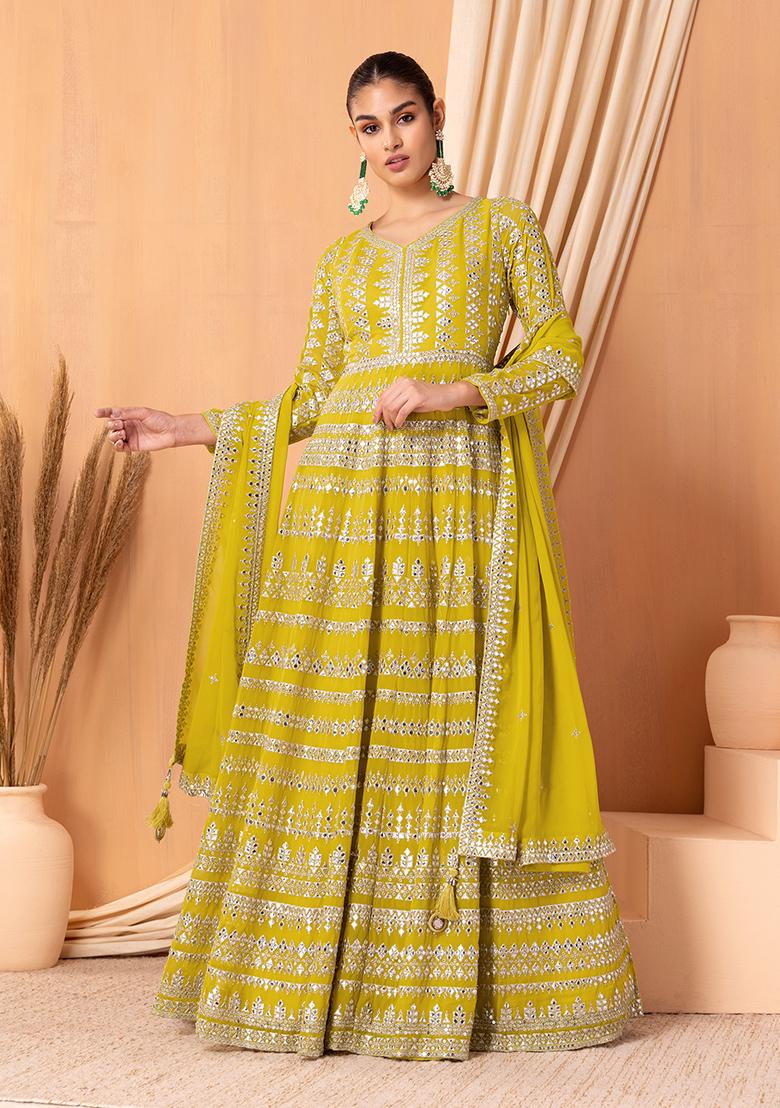 INDYA Women Yellow Abstract Embellished High-Low Anarkali Kurta -  Absolutely Desi