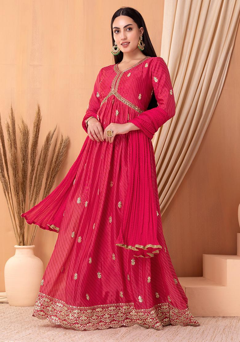 Rani Pink Bandhani Anarkali Suit Set  kramifashion