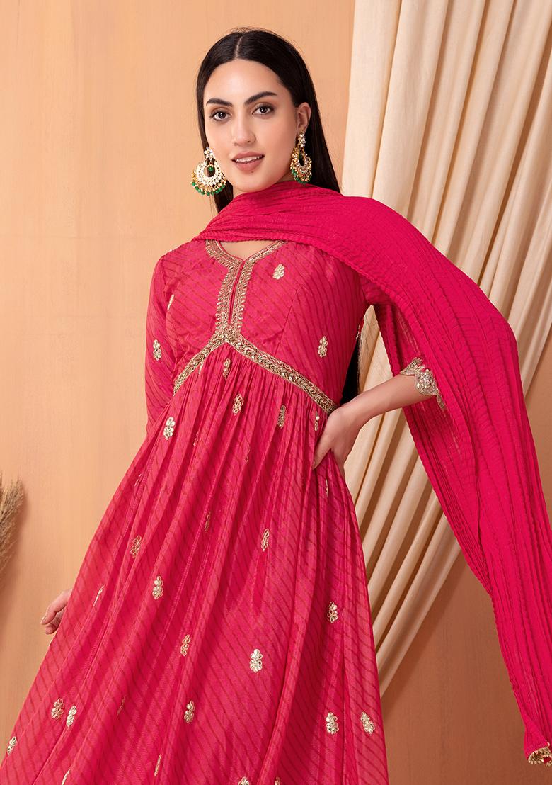 Sunrise Hues Leheriya Anarkali Kurta Set With Dupatta