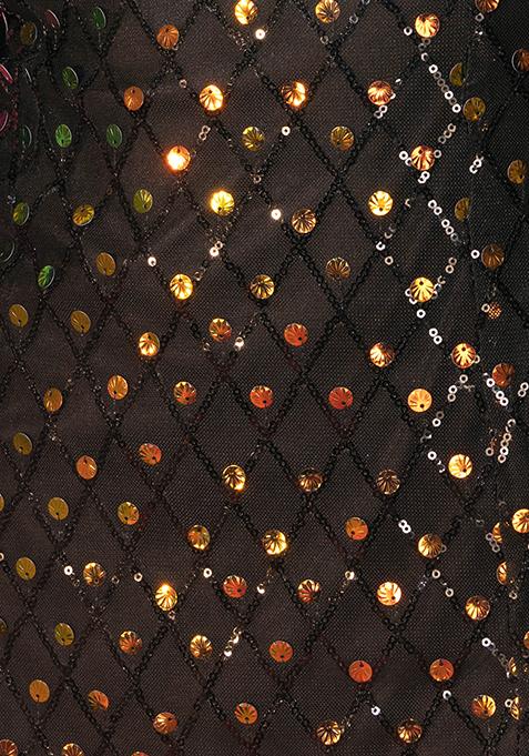 Black Crunchy Silk Embroidered Zari Sequin Work Kurti Sharara with Dupatta