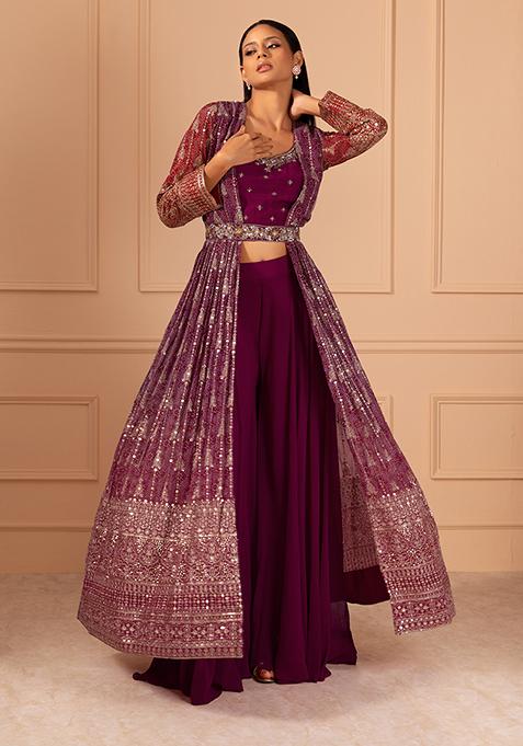 Purple Satin Indian Gown and Purple Satin Designer Gowns Online Shopping