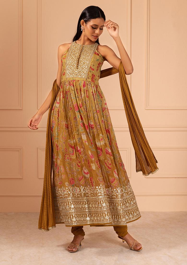 Buy Women Yellow Bandhani Printed Lehenga Skirt With Attached Dupatta -  Feed-Skirts - Indya