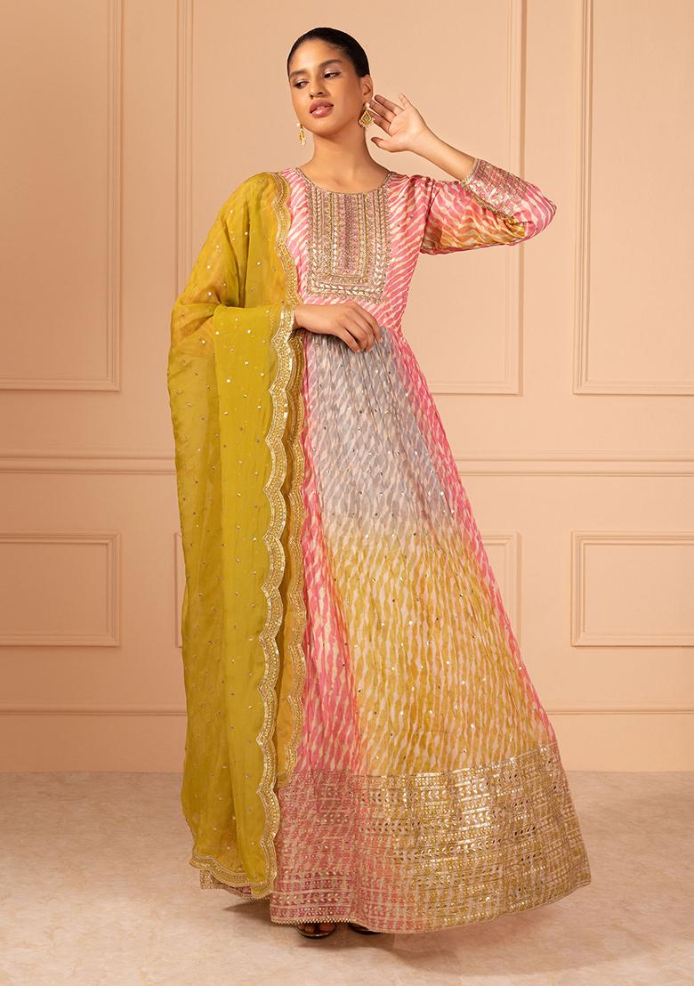 Banarasi Chanderi Cotton Salwar Kameez Fabric With Contrast Pink Dupat