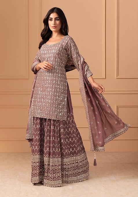 Black Zari Woven Polka dot Kurta with Layered Sharara