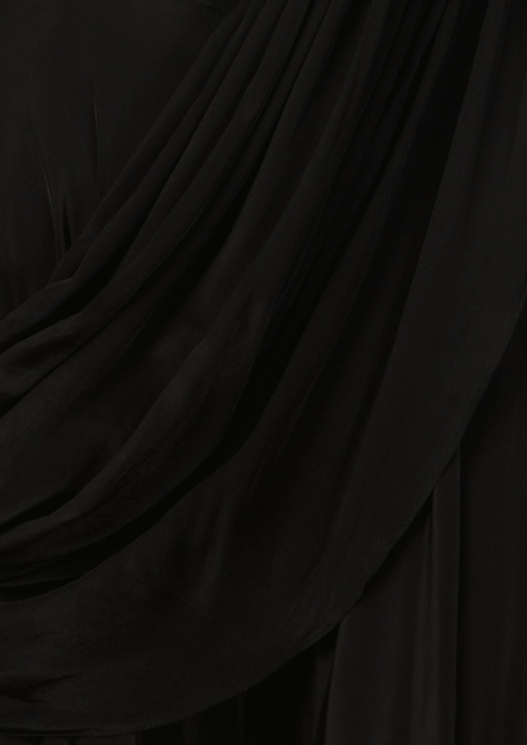 Black Flared Palazzo Set With Embroidered Blouse And Attached Drape - Indya