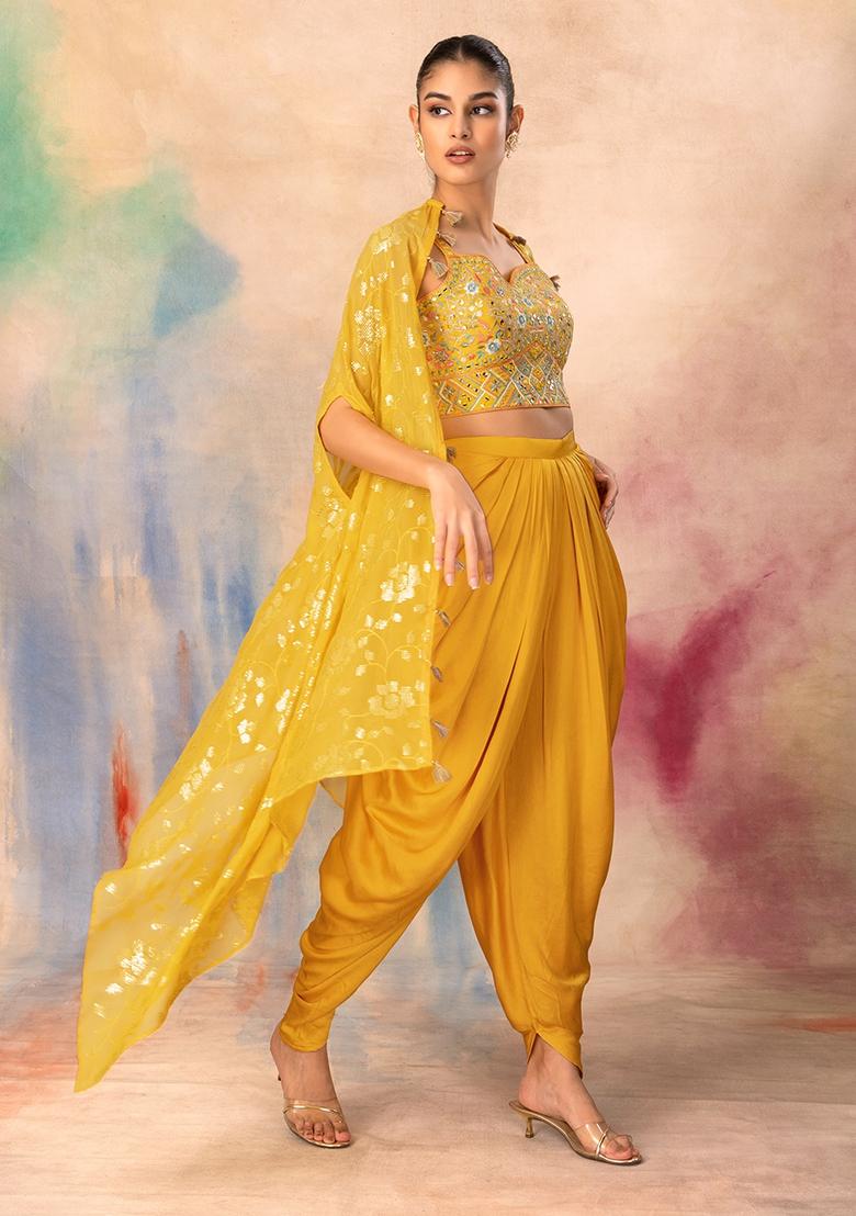Beautiful Printed dhoti pant with blouse top and jacket | Party wear indian  dresses, Indian fashion dresses, Trendy dress outfits
