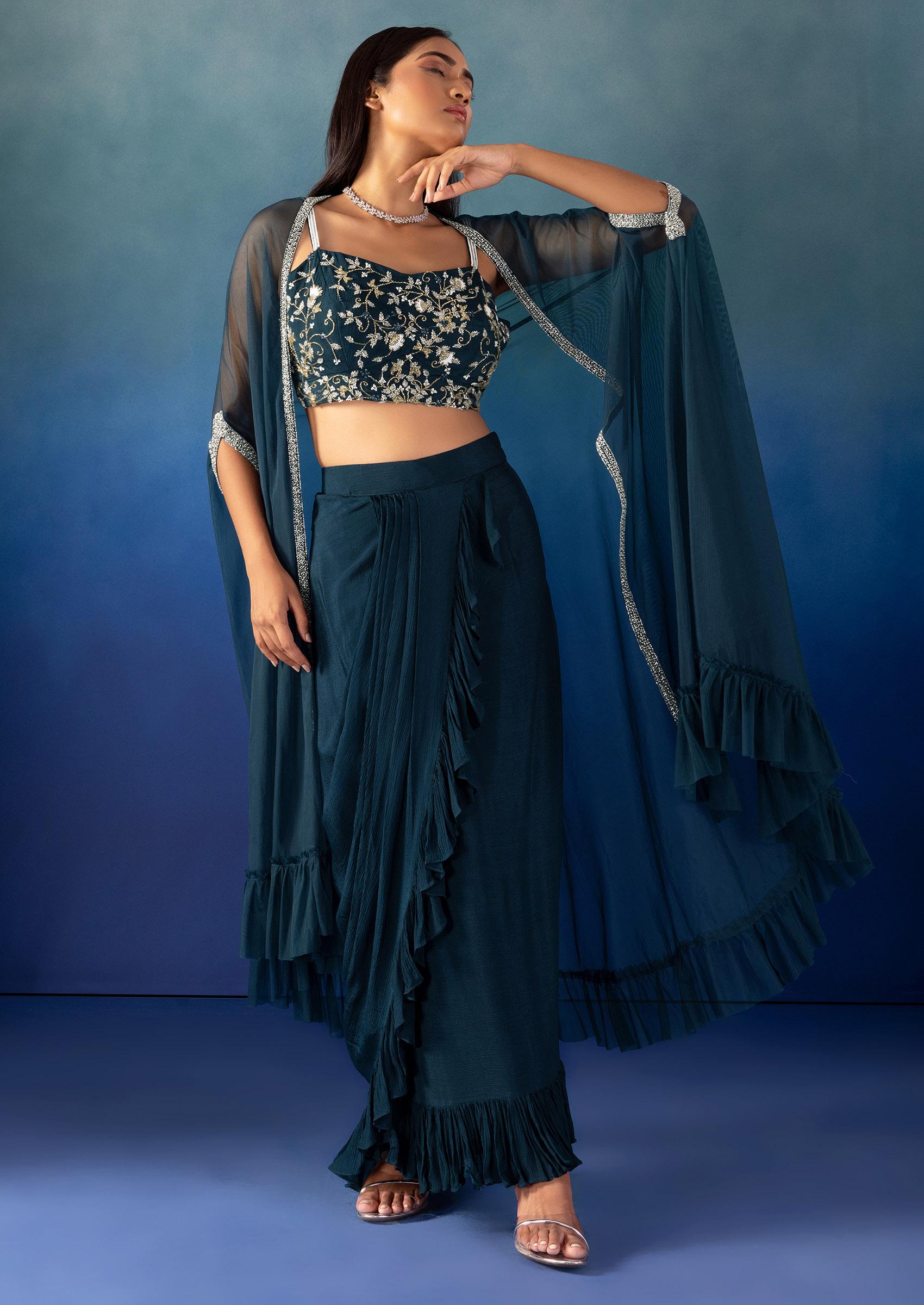 Buy Blue Georgette Embroidery Mirror Work Blouse Jacket And Dhoti Skirt Set  For Women by Kresha Lulla Online at Aza Fashions.