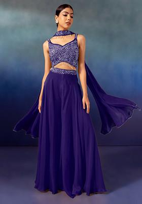 Purple Palazzo Set With Tonal Sequin Embroidered Blouse And Dupatta