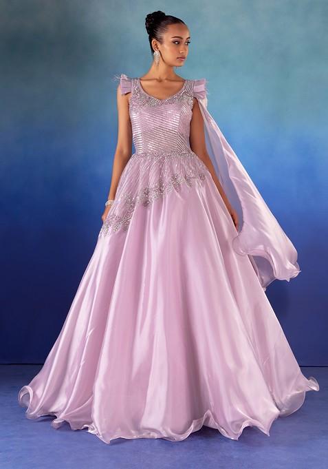 Lavender Sequin Embellished Shimmer Organza Gown