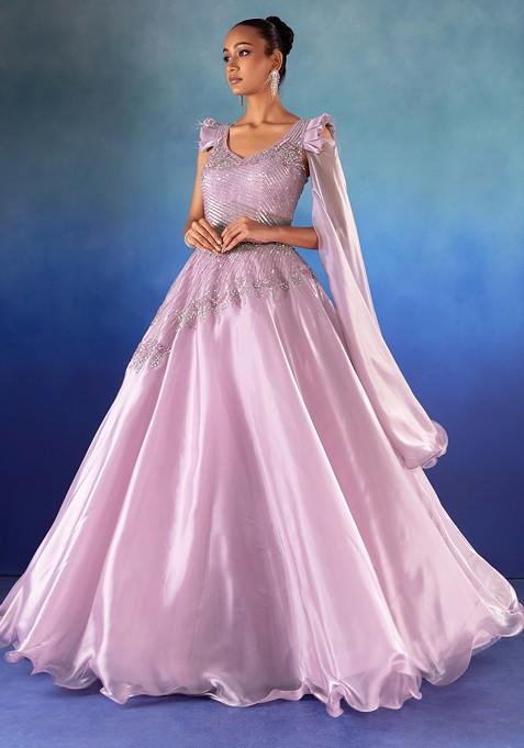 Women’s Lavender Pure Organza Tabby Suit with Sequin & Coding Embroidery Work