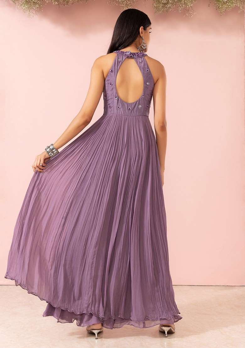 Mauve Sharara Set With Sequin Embellished Kurta - Indya