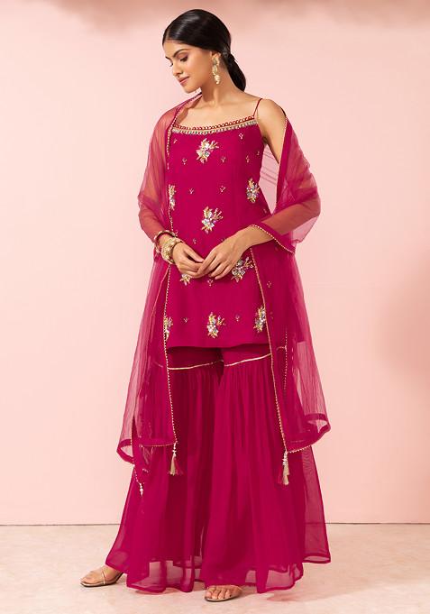 Radha Rani Kurta Sharara Set-Rani Pink