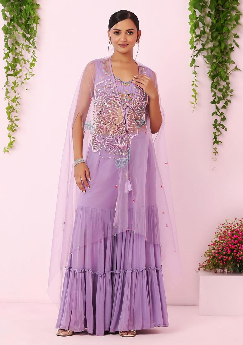 Mirror Embellished Sharara Set - Lavender main image 0