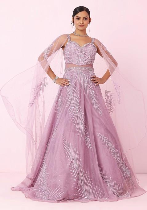 Lavender Hologram Sequin And Swarovski Embellished Gown