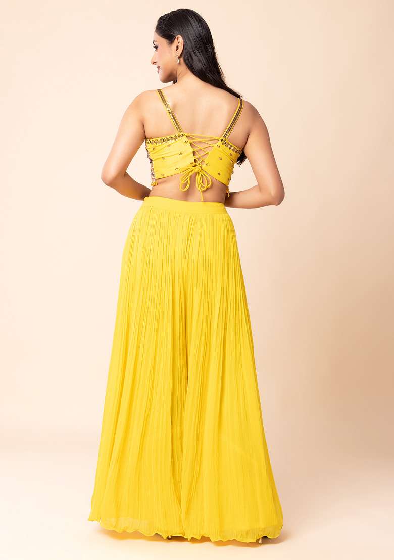 Yellow Sharara Set With Mirror Sequin Embroidered Blouse And Dupatta - Indya