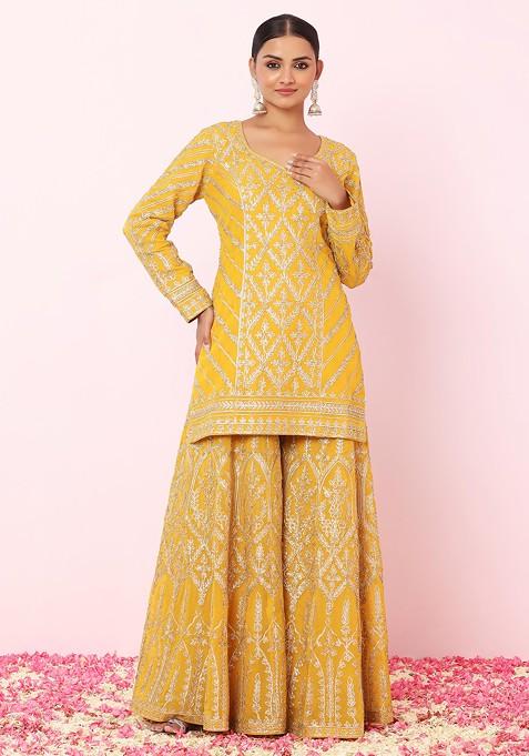 Kalidar Gota Patti Embroidered Paneled Gharara Set With Sequinned Dupatta