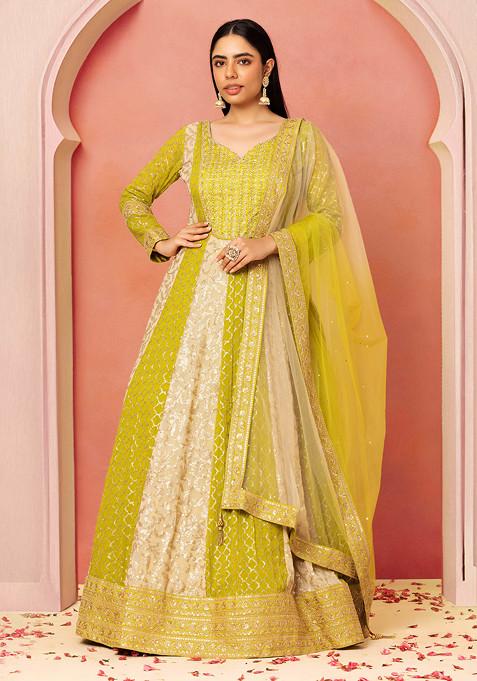 Green Sequin Embroidered Anarkali Gown With Dupatta