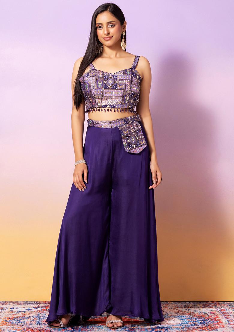 Midnight Blue Palazzo Saree & Metallic Blouse Set main image 1