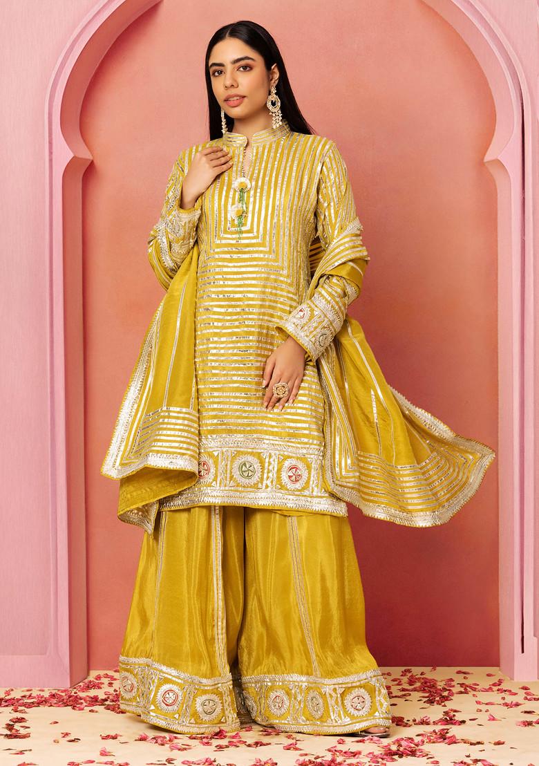 Buy Women Light Green Sharara Set With Gota Patti Embroidered Kurta And