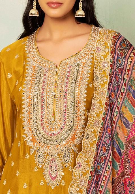 Yellow Lawn Embroidered Kurta Set With Dupatta main image 0