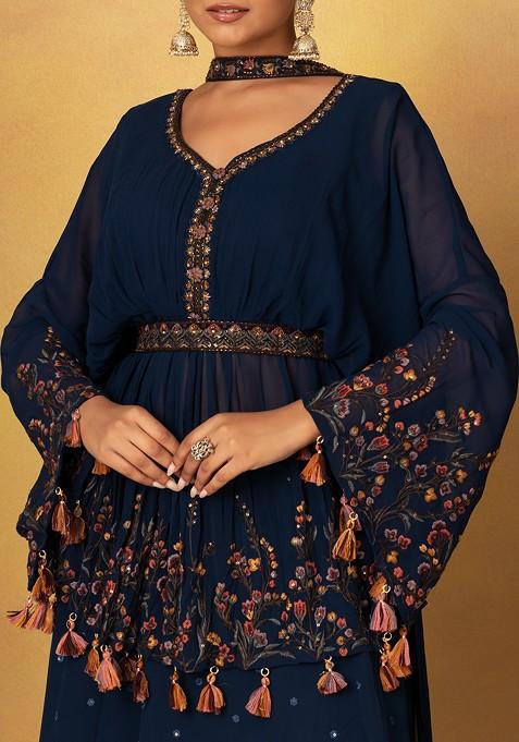 Women Teal Blue Kurta with Sharara