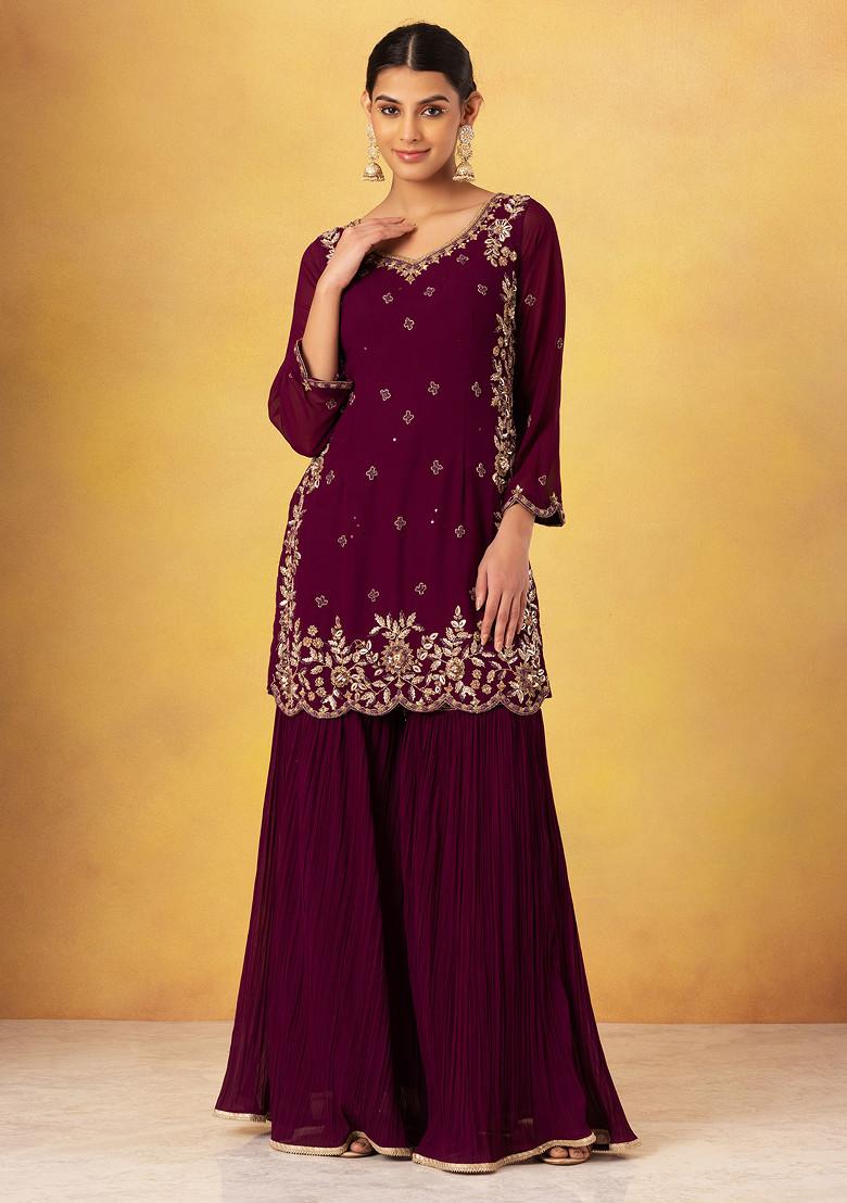 Women Purple Kurta with Sharara & With Dupatta main image 0