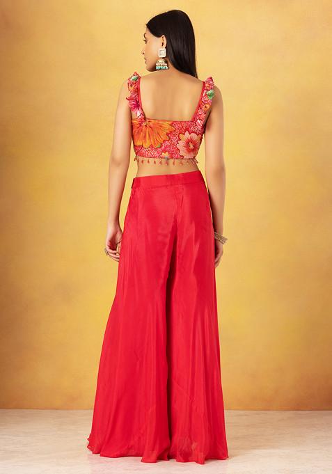 Pre Order: Exquisite Orange Kurti With Flared Sharara And Choker Dupatta main image 1