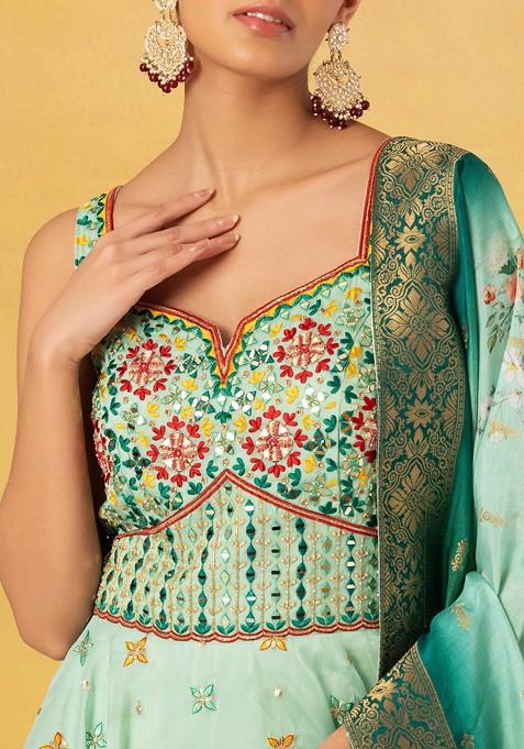 Sage green jashnaa anarkali and dupatta main image 0
