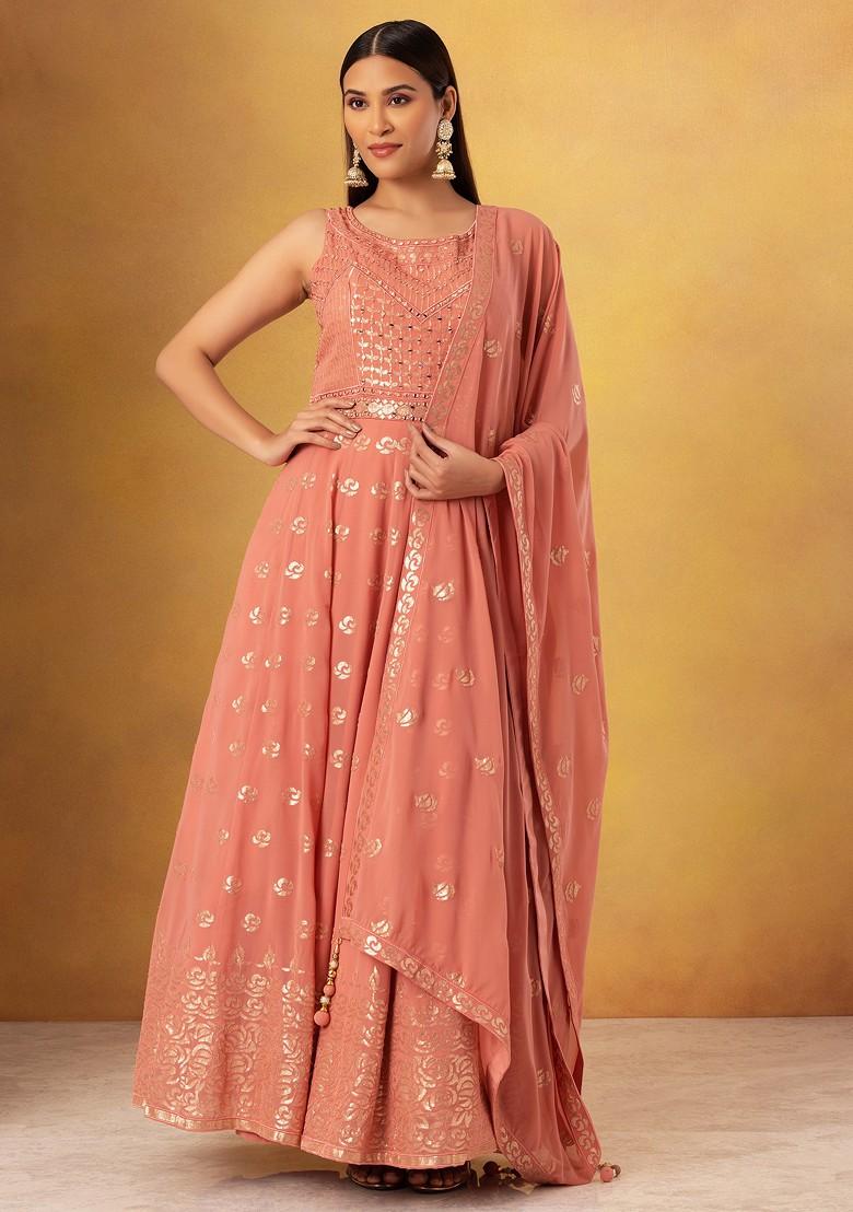 Peach Color Designer Gown With Big Flair and Embroidery Work With Dupatta |  Designer gowns, Gowns, Peach colors