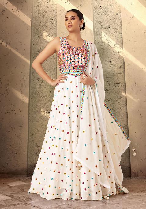 Ivory Multicolour Embroidered Anarkali Gown With Embroidered Dupatta
