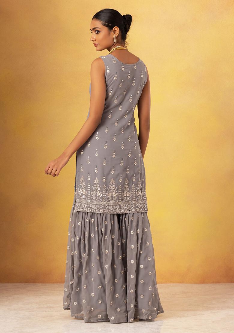Women Multicolor Rayon Hand Embroidered Kurta with Sharara and Dupatta Set