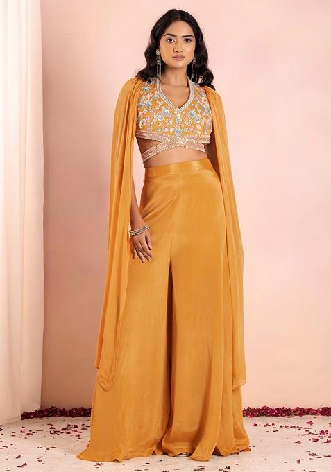Yellow Sharara Set With Sequin Pearl Embellished Blouse