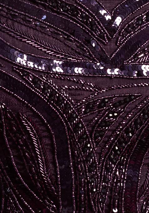 Royal Purple Sleeveless Embroidered Jacket with Pleated Palazzo Set main image 1