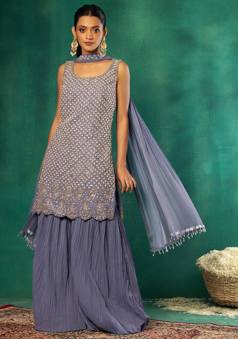 Dusty Blue Gharara Set with Dupatta