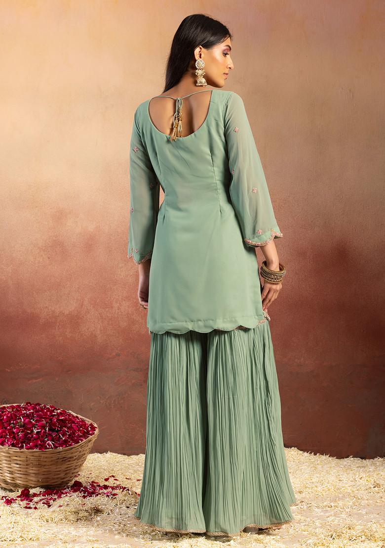 Women's Straight Green Printed Kurta Sets with Sharara & Dupatta main image 1