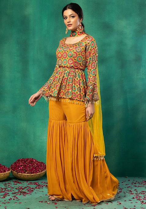 Rang Yellow Printed Sharara Set with Dupatta